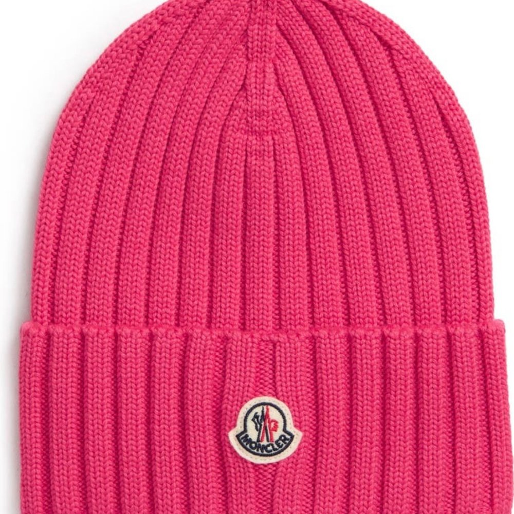 Moncler Logo Rib Virgin Wool Beanie
